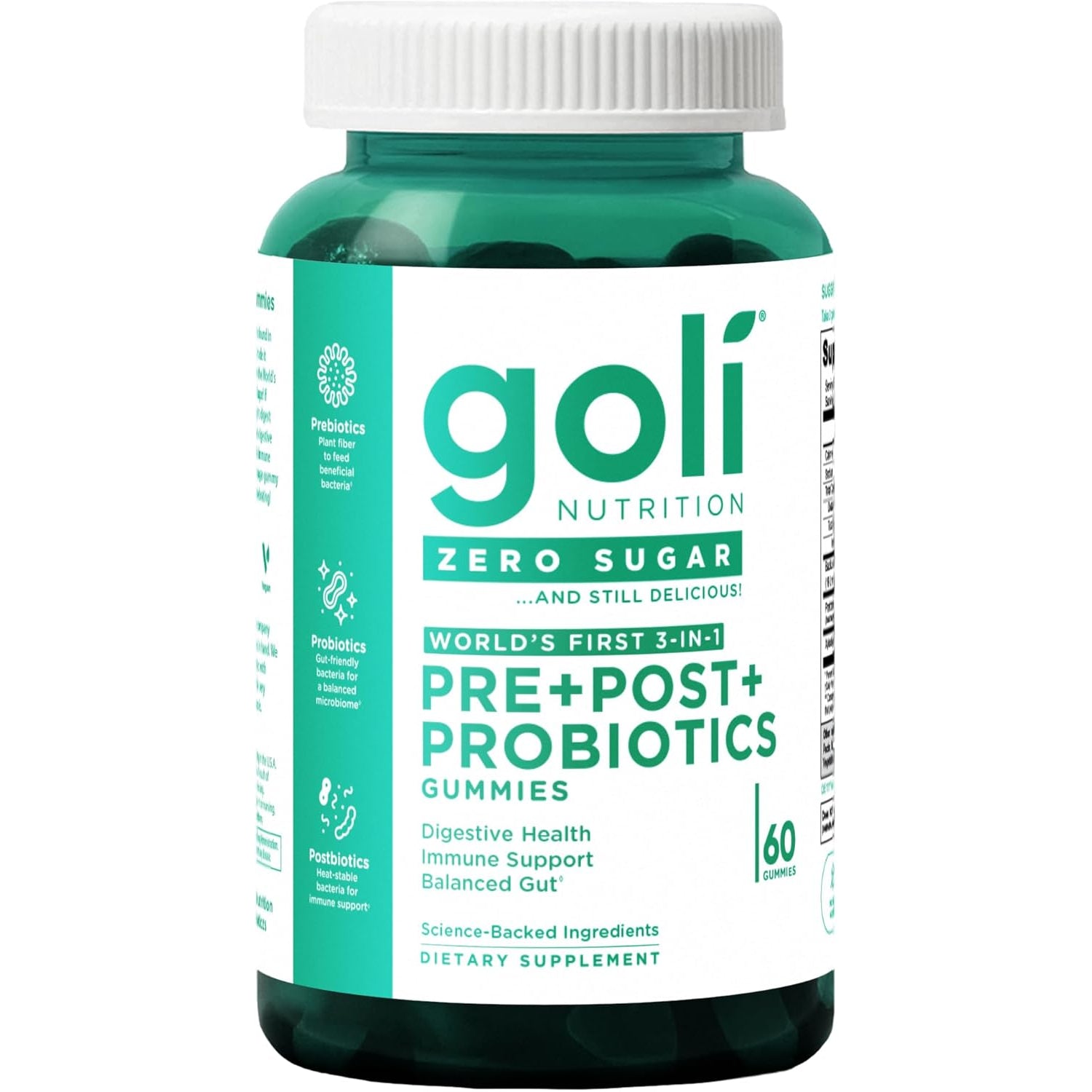 Goli Zero Sugar Pre Pro Postbiotic Gummies - Worlds First 3-In-1 with DE111, XOS, MCC1849 - No Sugar Alcohols - Vegan, Keto-Friendly, Non-Gmo