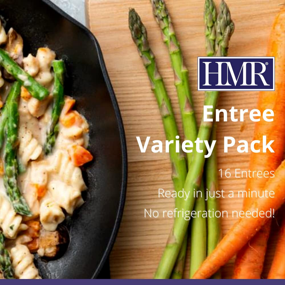 HMR Entrees Meals 16-Pack Variety | Low Calorie Premade Microwave Meals for Weight Loss | Ready to Eat Dinner | Includes Mac & Cheese, Beef Stroganoff, Turkey Chili, Chicken Alfredo & More