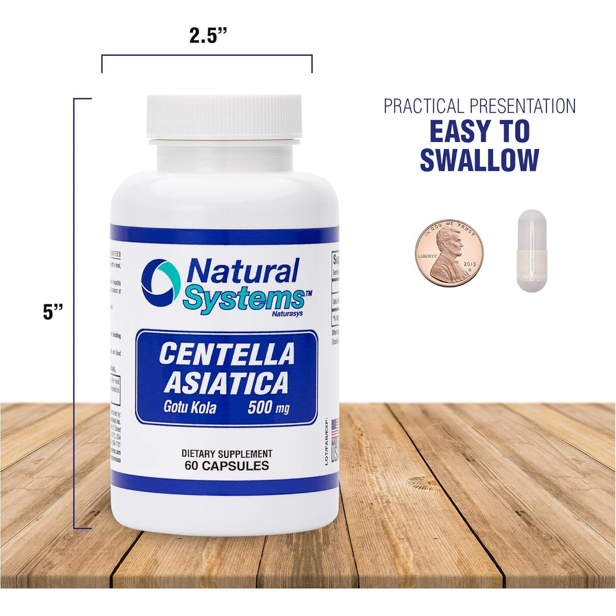 Centella Asiatica 500 Mg 60 Capsules by Natural Systems - Gotu Kola Herb Moisturizer for Your Skin - Extract Also Beneficial for Calming Mind Tiredness