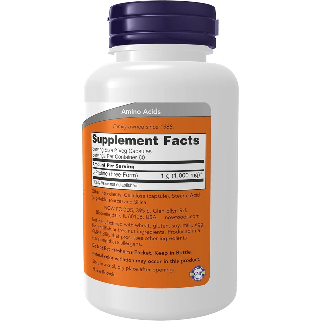 Now Foods L-Proline 500Mg, Veg-Capsules, 120-Count (Pack of 2)