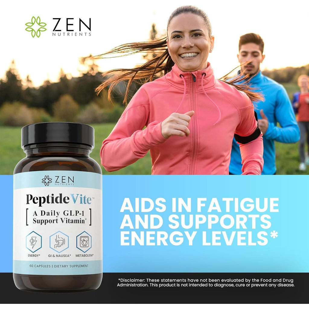 Zen Nutrients Peptidevite GLP-1 Support Vitamin for Gut Health with Probiotics, Bromelain, Chromium Picolinate & Organic Ginger (60 Capsules)