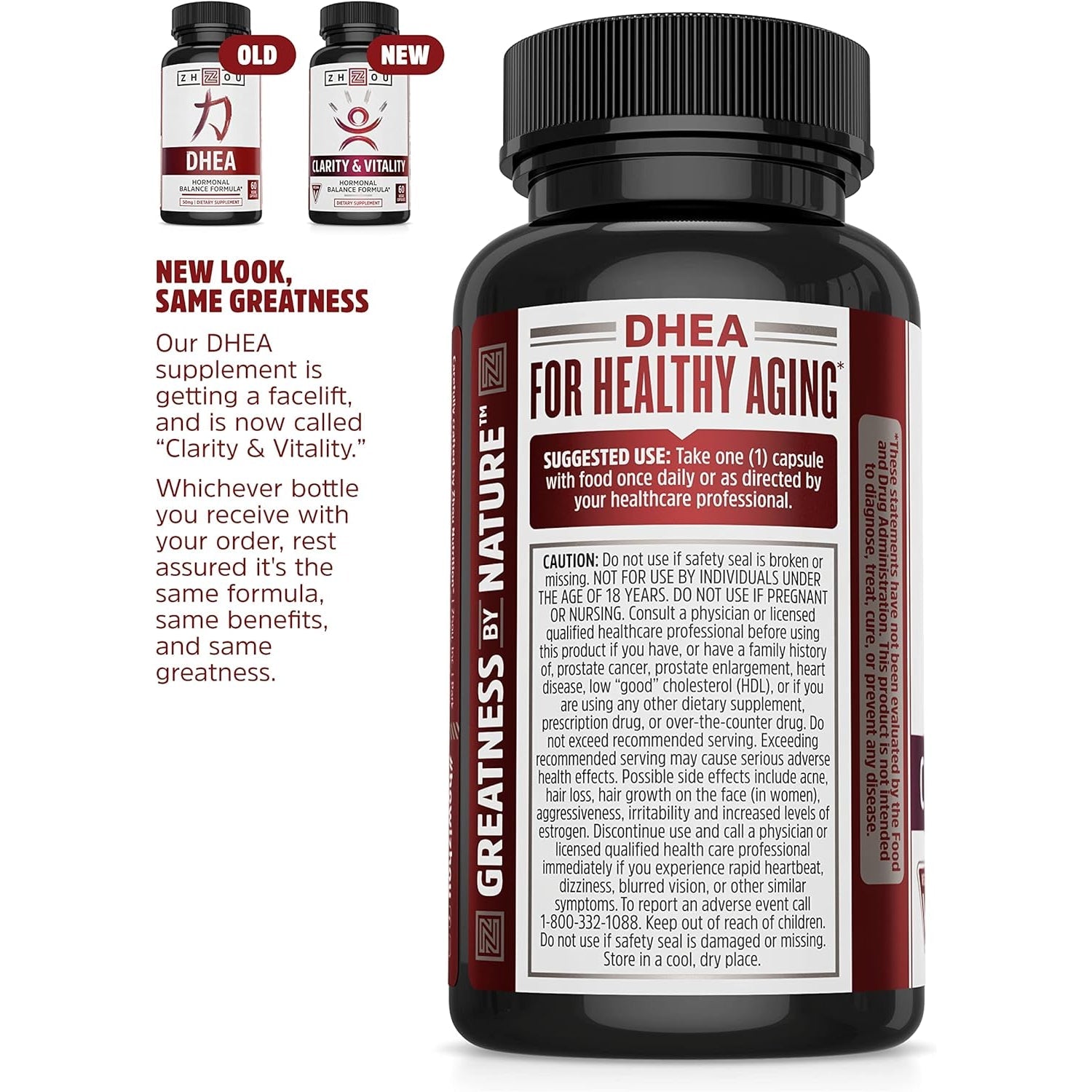 ZHOU Clarity & Vitality - DHEA Supplement for Women and Men, 50Mg Pure DHEA for Hormonal Balance, Healthy Aging Support, Vegan - 60 Veggie Capsules (Pack of 1)