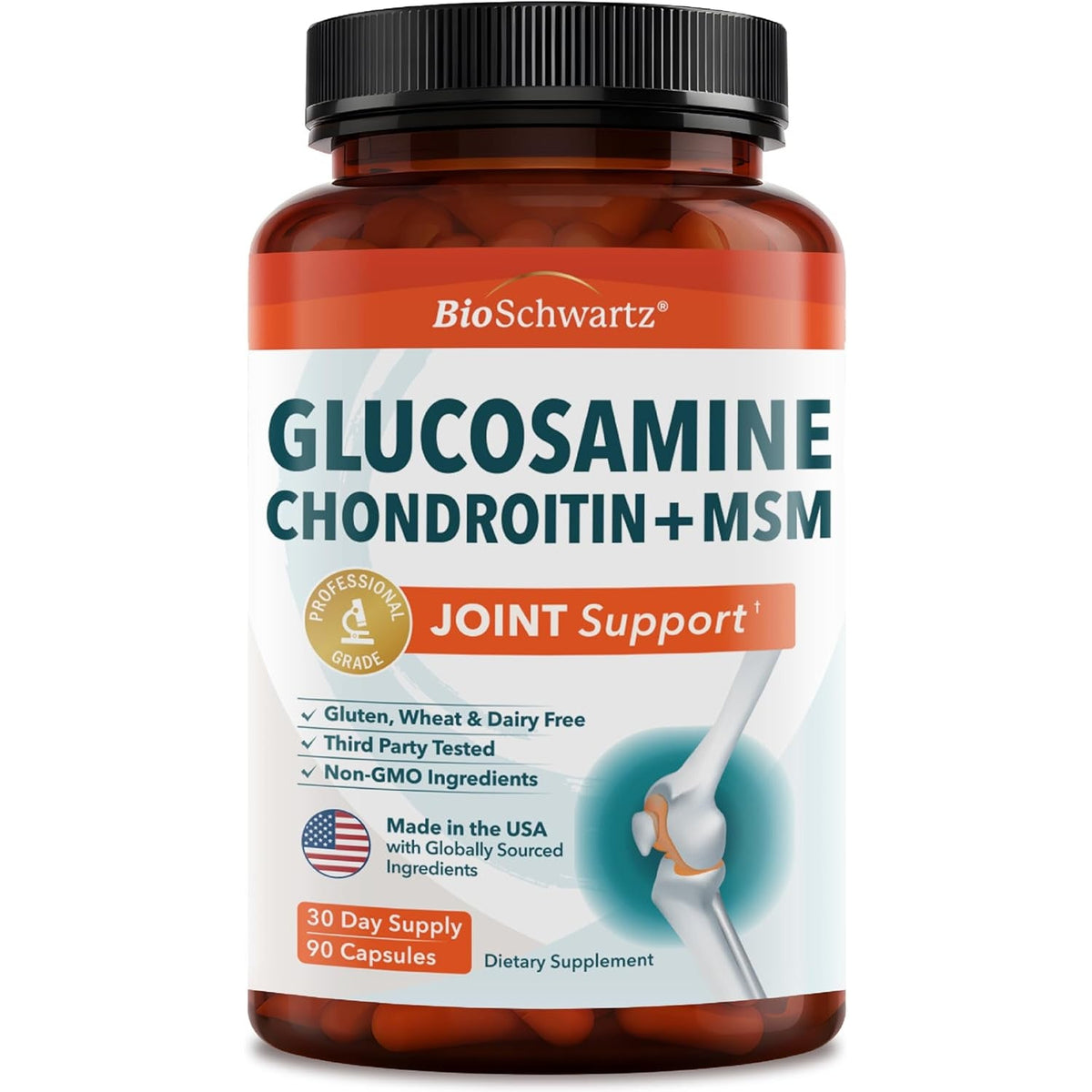 Glucosamine Chondroitin MSM Joint Support Supplement - Collagen Peptides, Turmeric and Ginger, Hyaluronic Acid, Glucosamine Chondroitin Sulfate for Joint Comfort - Gluten Free, Non GMO, 90 Capsules