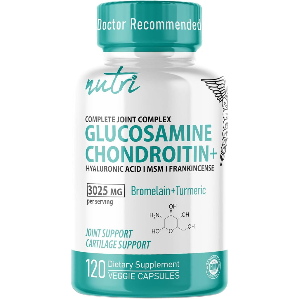 Nutri 8-In-1 Glucosamine Chondroitin MSM Turmeric Bromelain Boswellia Hyaluronic Acid 3025 Mg - Joint Support Supplement - 120 Capsules - Supports Healthy Bones - 3Rd Party Tested & GMP Certified