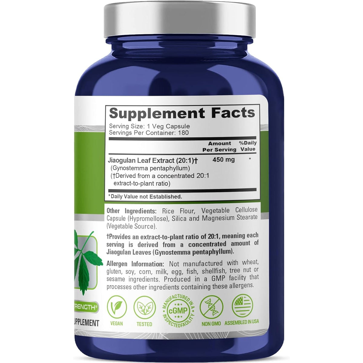 Nusapure Jiaogulan Capsules, 450 Mg, 180 Veg Capsules (Non-Gmo, Vegan)
