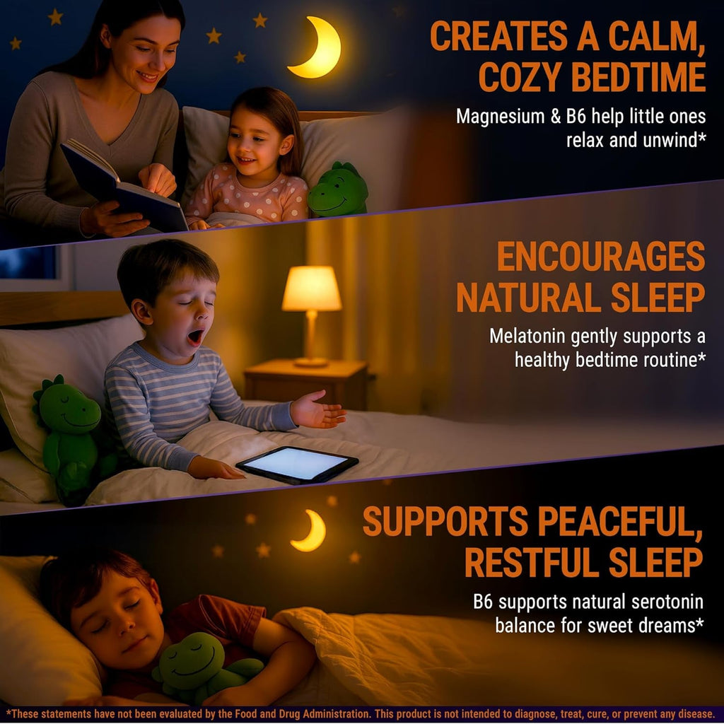 New Elements Melatonin Gummies Kids 2Mg with Magnesium Glycinate & Vitamin B6 | Sleep Gummies for Kids | Dinosaur-Shaped Sleep Support | Natural Grape Flavor | Sugar Free | Non-Gmo | Gluten Free