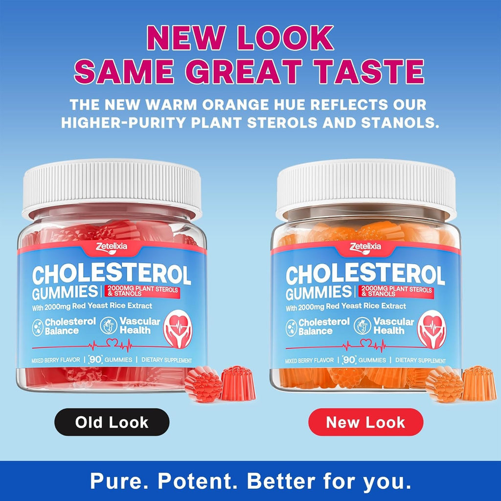 Cholesterol Lowering Supplements Gummies, Cholesterol Gummies with Plant Sterols & Stanols, Red Yeast Rice, Lower Cholesterol Naturally – Vegan, Non-Gmo, Mixed Berry Flavor, 90Ct