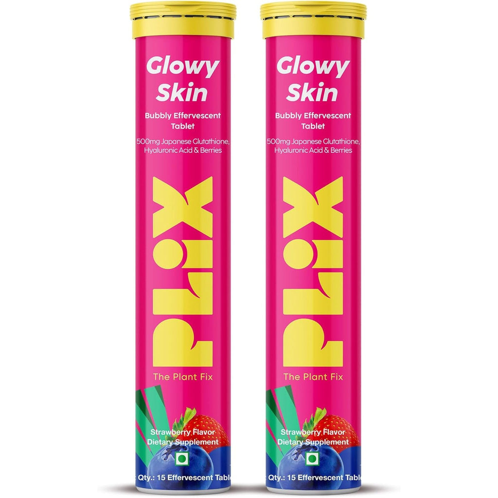 PLIX Glowy Skin 500Mg Glutathione Supplement with Hyaluronic Acid, Vitamin C, E & Berries | 30 Effervescent Tablets, Strawberry Flavor