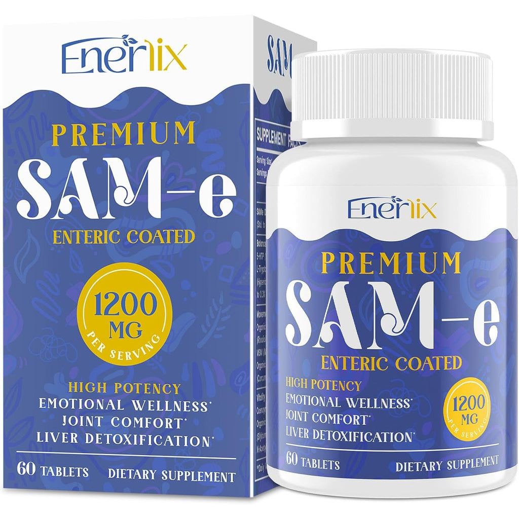 1200 MG SAM E Supplement for Brain, Mood, Joint, and Liver, High Absorption Sam-E (S-Adenosyl-L-Methionine) with Coq10, 5-HTP, Enteric Coated 60 Tablets, Vegan