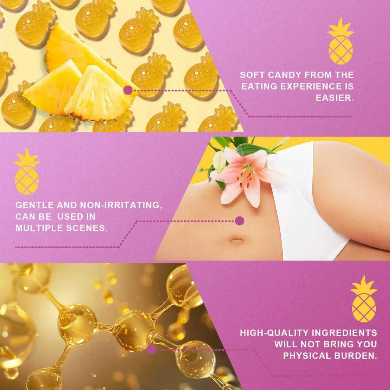 Her Juicy Feminine Probiotics Gummies for Women with Slippery Elm - Pineapple Flavor, Ph Balance & Immune Health Support - Digestive & Feminine Support - Vegan Supplement, 60 C