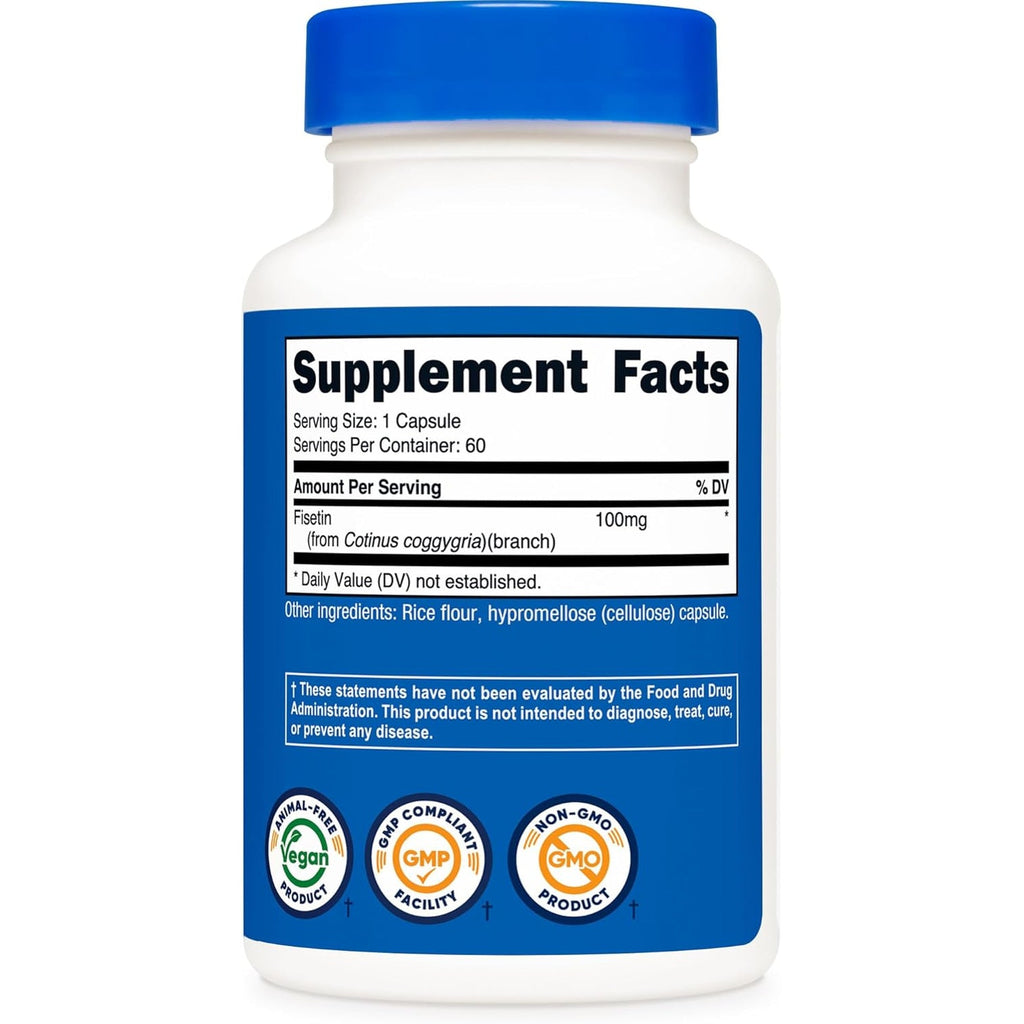 Nutricost Fisetin Capsules 100Mg, 60 Capsules - Natural Polyphenol Antioxidant - Non-Gmo, Gluten Free, and Vegan Friendly Supplement