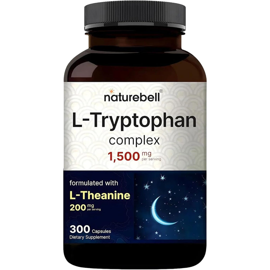 Naturebell L-Tryptophan Complex - 300 Capsules - Triple Strength 1,300Mg L-Tryptophan with 200Mg Free-Form L-Theanine - Calming Support Formula for Relaxation & Wellness*