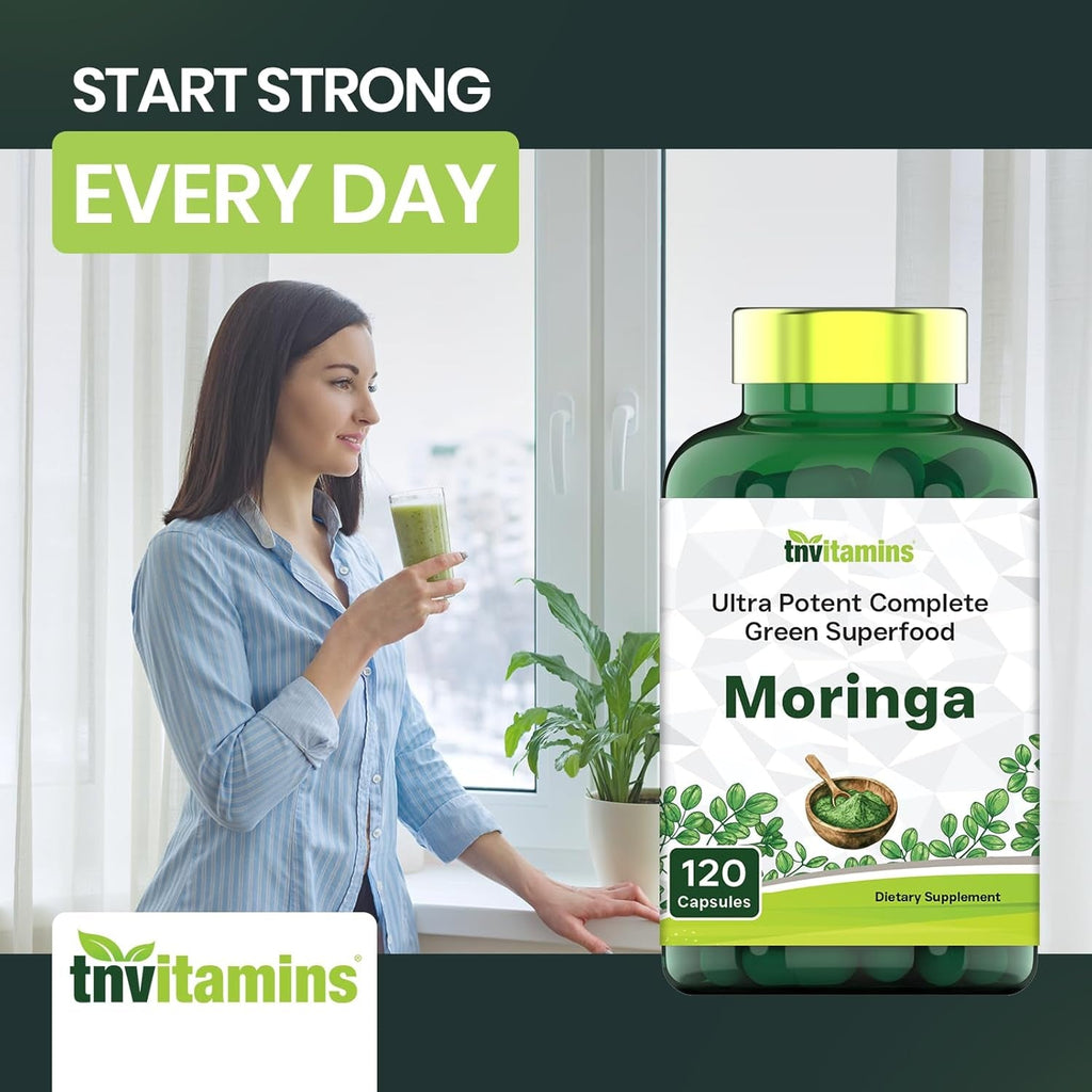 Tnvitamins Moringa 120 Capsules | High Potency Moringa Leaf Extract Superfood Supplement for Energy, Vitality & Antioxidant Support