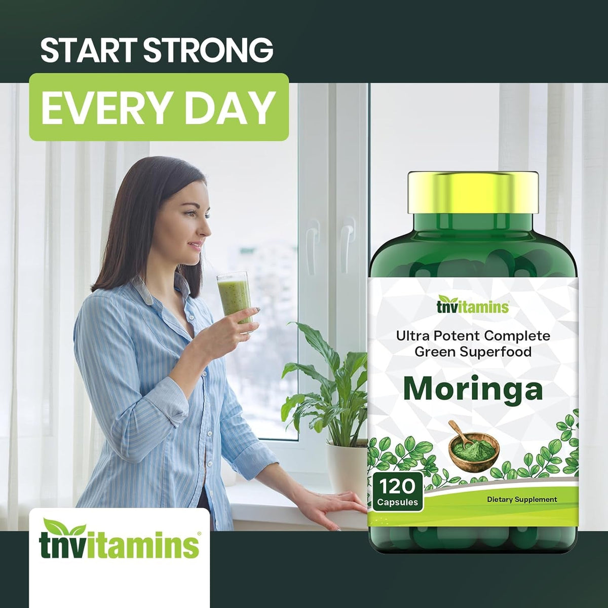 Tnvitamins Moringa 120 Capsules | High Potency Moringa Leaf Extract Superfood Supplement for Energy, Vitality & Antioxidant Support