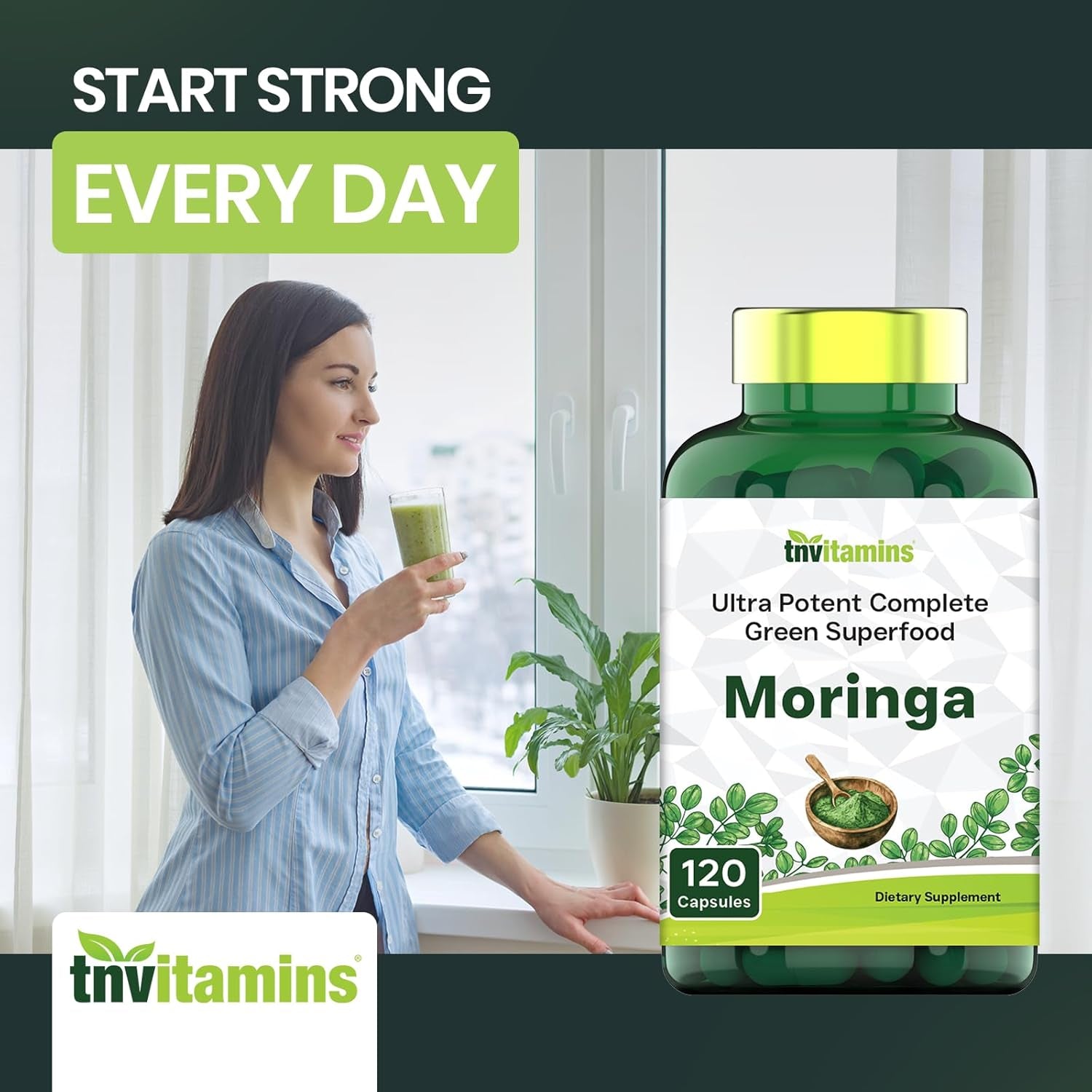 Tnvitamins Moringa 120 Capsules | High Potency Moringa Leaf Extract Superfood Supplement for Energy, Vitality & Antioxidant Support