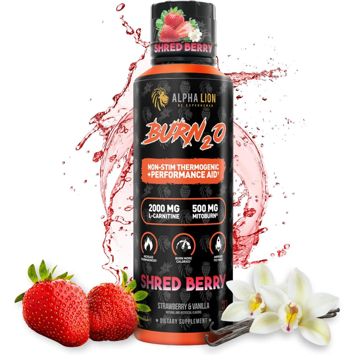 ALPHA LION Burn2O L-Carnitine Liquid 2000Mg, Premium Liquid Fat Burner & Pre-Workout Supplement for Men & Women - Natural Energy & Metabolism Booster for Weight Loss - Shredberry