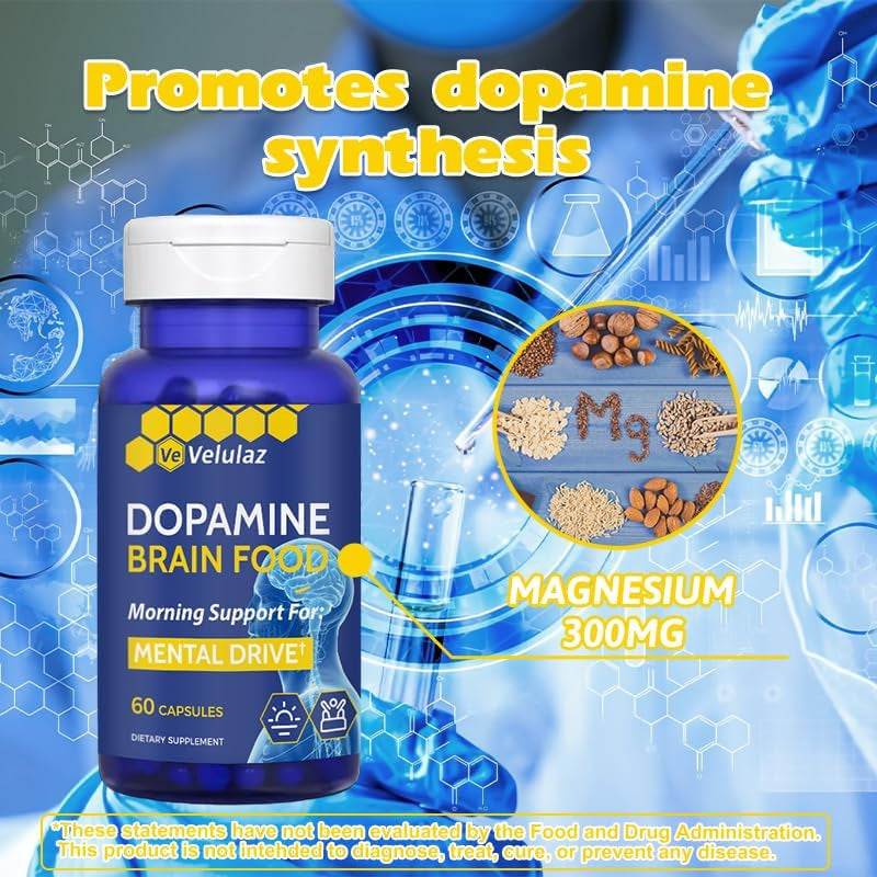 Dopamine Brain Nutritional Supplement - Dopamine &Magnesium Complex Formula for Concentration Support, Morning Mental Drive & Focus - Allergen-Free Mental Clarity Supplement, Professional Packaging
