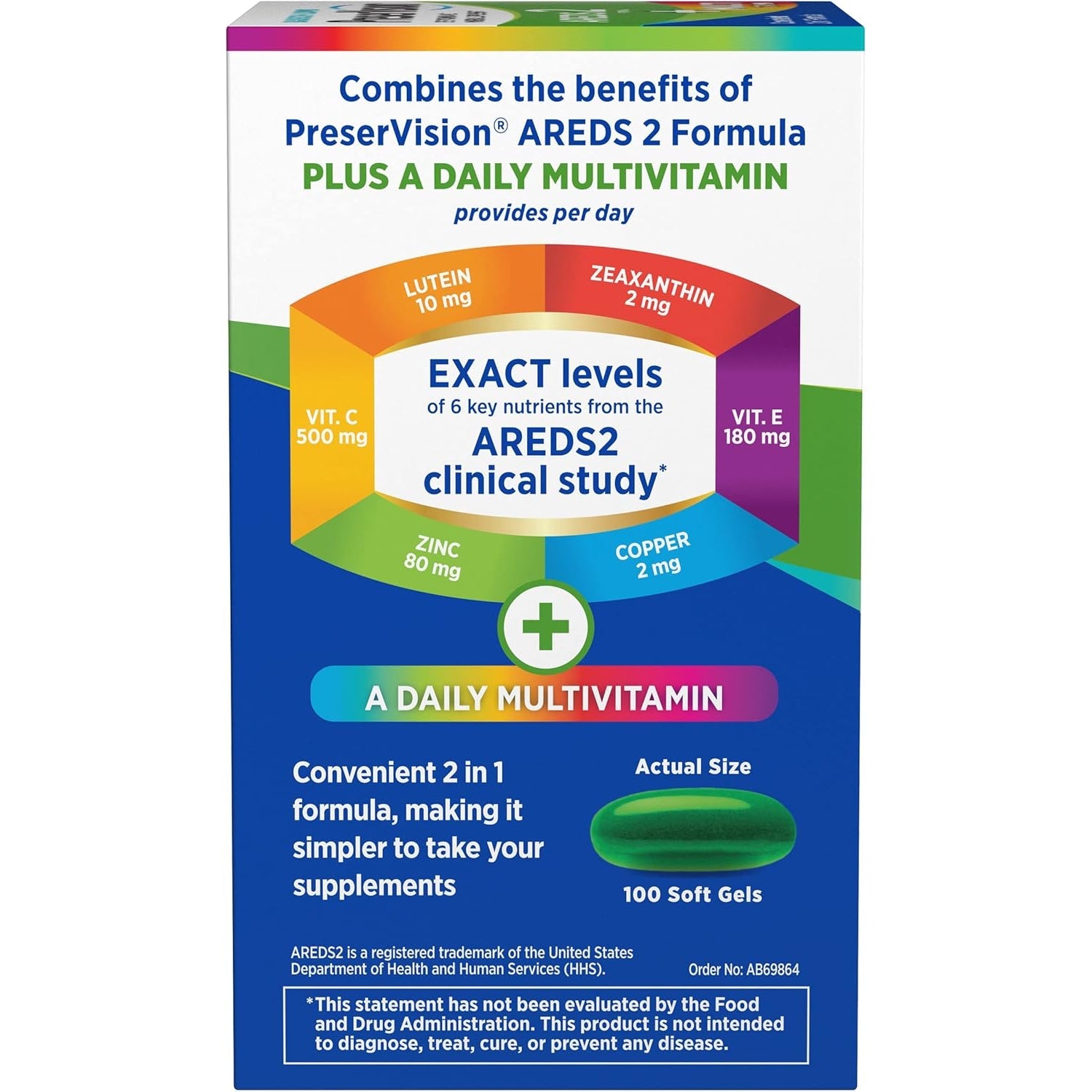 Preservision AREDS 2 + Multivitamin, #1 Eye Doctor Recommended Brand, 2-In-1 Eye Vitamin with Lutein, Zeaxanthin, Zinc, and Vitamin C, D & E, 100 Softgels