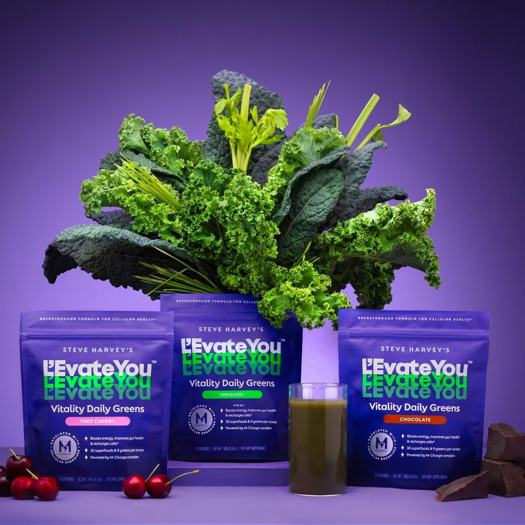 L'Evate You Vitality Daily Greens Powder (28 Servings) 30 Superfoods, 9 Greens - for a Cellular Energy Boost, Powered by M-Charge Complex for All Day Energy (Chocolate)