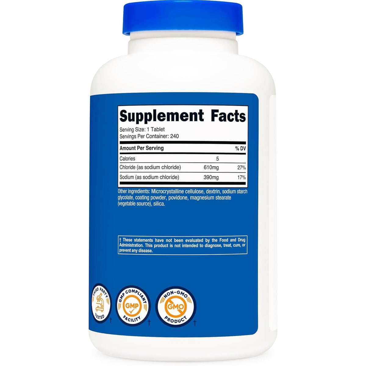 Nutricost Sodium Chloride 1000Mg, 240 Tablets - Salt Tablets, Non-Gmo, Gluten Free