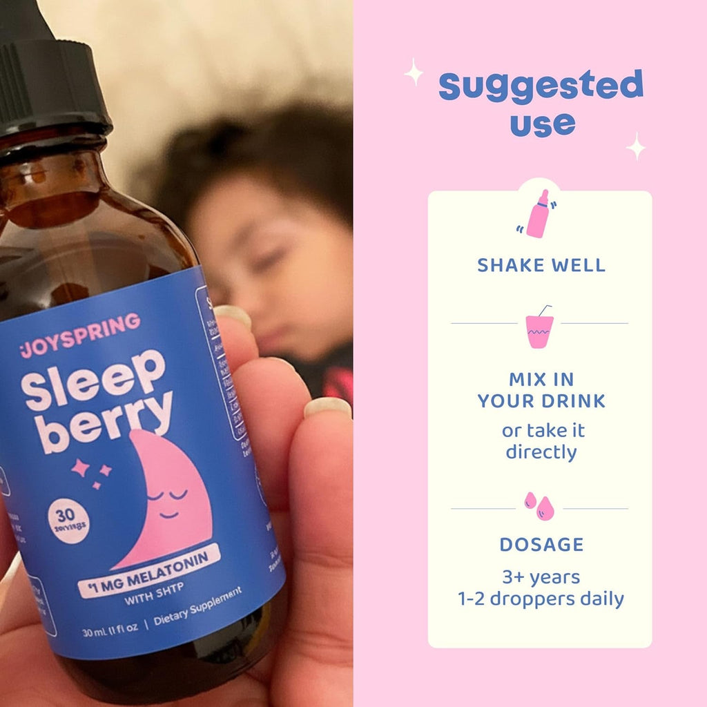 Joyspring Melatonin 1MG for Kids | 5HTP & L-Theanine – Sugar-Free Liquid Melatonin for Kids & Teens – Child-Friendly Sleep Supplement (1 Fl Oz)