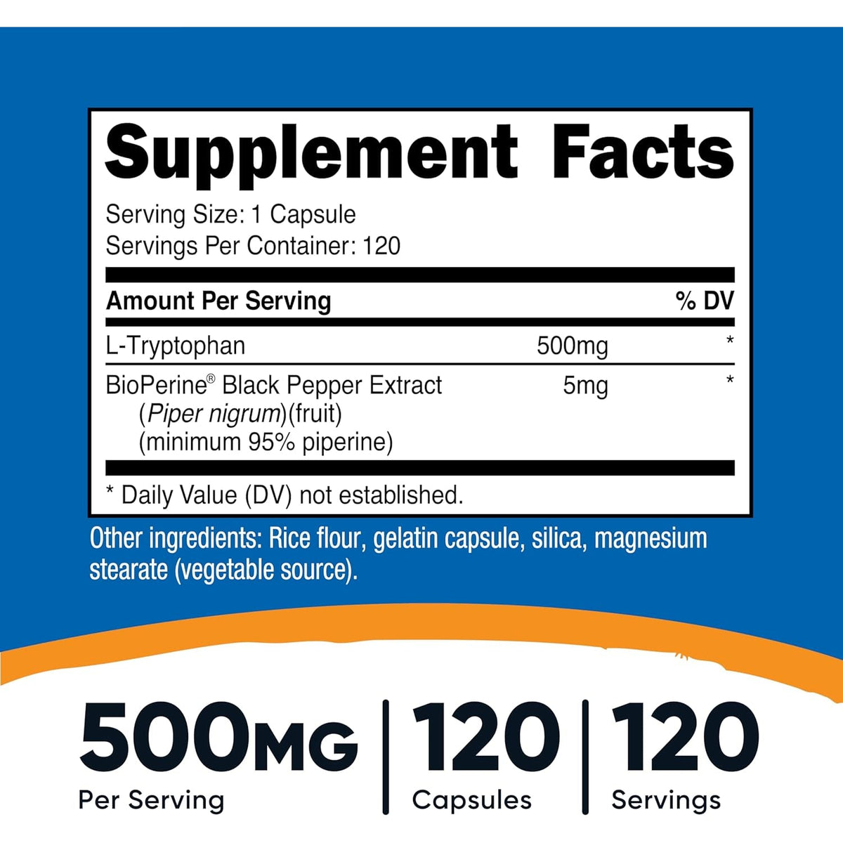 Nutricost L-Tryptophan 500Mg, 120 Capsules - with Bioperine, Gluten Free, Non-Gmo