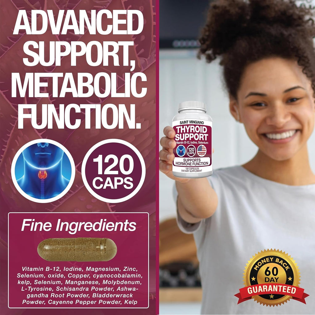 Thyroid Support Supplement with Iodine |120 Capsules to Help Body Mass & Improve Energy, Cardiovascular, Energy & Focus Formula | 14 Natural Vitamins