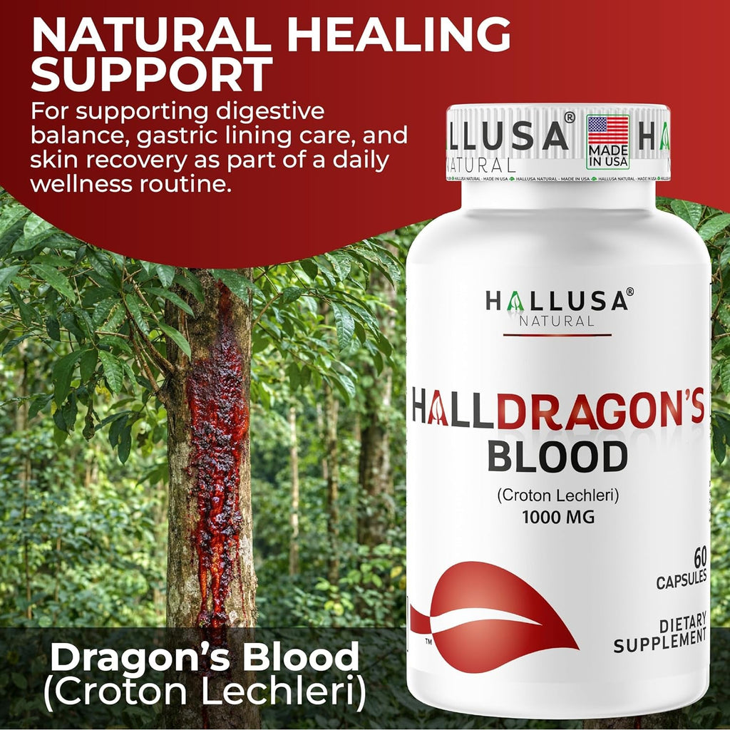 Dragon’S Blood Capsules 1000Mg, Croton Lechleri Extract (Sangre De Drago, Sangre De Grado) Natural Digestion Support, Skin Healing, Ulcers, Stomach Sensitivity, Scarring, Antioxidant Support, 60 Count