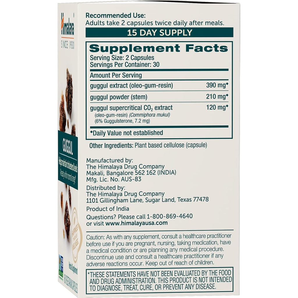 Himalaya Guggul - Herbal Liver Support for Liver Detox, Cholesterol, HDL & LDL Support - Vegan, Non-Gmo, Gluten Free, 720 Mg, 60 Capsules