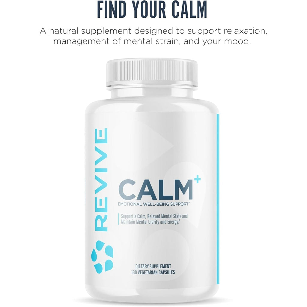 Revive MD Calm, Emotional Well-Being Support Supplement - Stress Management for Men & Women - Mood Enhancement Supplement Promotes Relaxation with L-Theanine, GABA & 5-HTP (180 Capsules, 30 Servings)