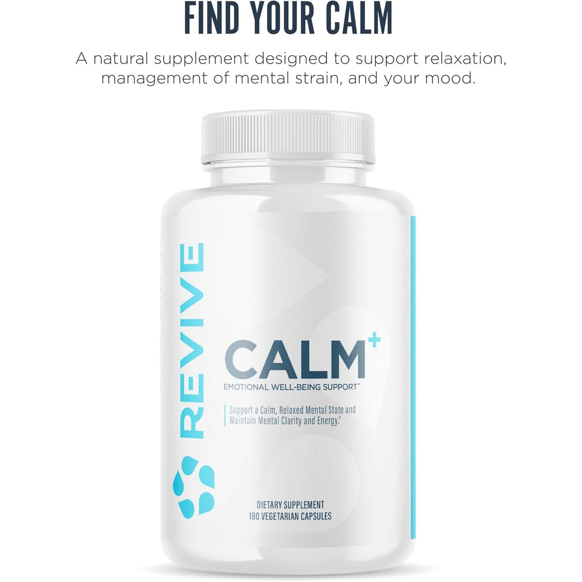 Revive MD Calm, Emotional Well-Being Support Supplement - Stress Management for Men & Women - Mood Enhancement Supplement Promotes Relaxation with L-Theanine, GABA & 5-HTP (180 Capsules, 30 Servings)