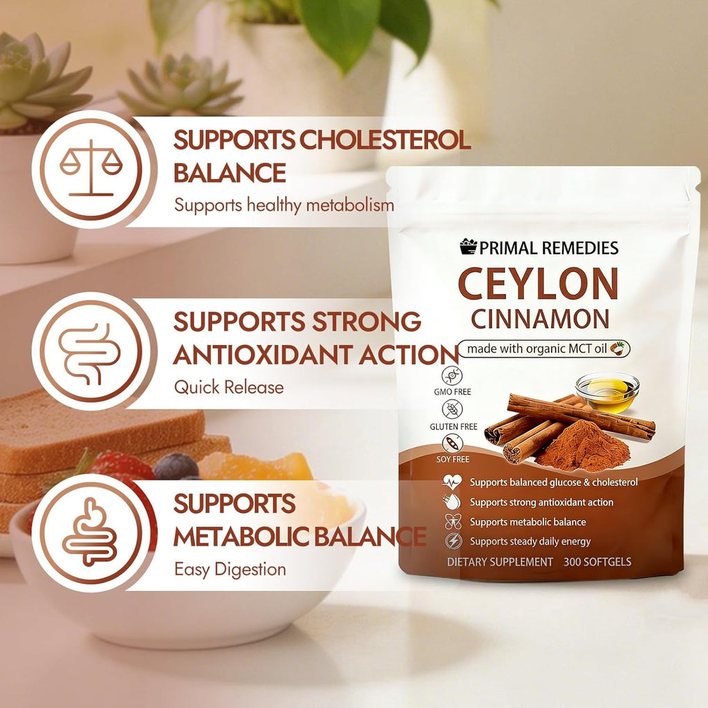 Primal Remedies Ceylon Cinnamon Made with Mct Oil – 300 Softgels, Non-Gmo & Gluten Free, Premium Ceylon Cinnamon Formula