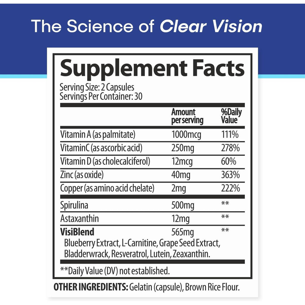 Eye Health Supplement – 14 Essential Nutrients for Clear Vision, Blue Light Protection, and Long-Term Eye Health. Supports Clarity and Eye Wellness. 60 Capsules. (1 Pack)