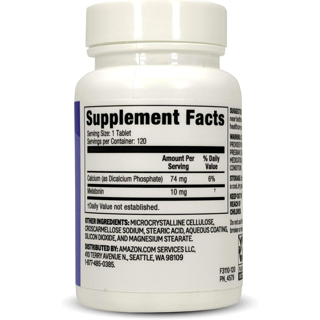 Amazon Basics Extra Strength Melatonin Tablets, 10 Mg, 120 Count