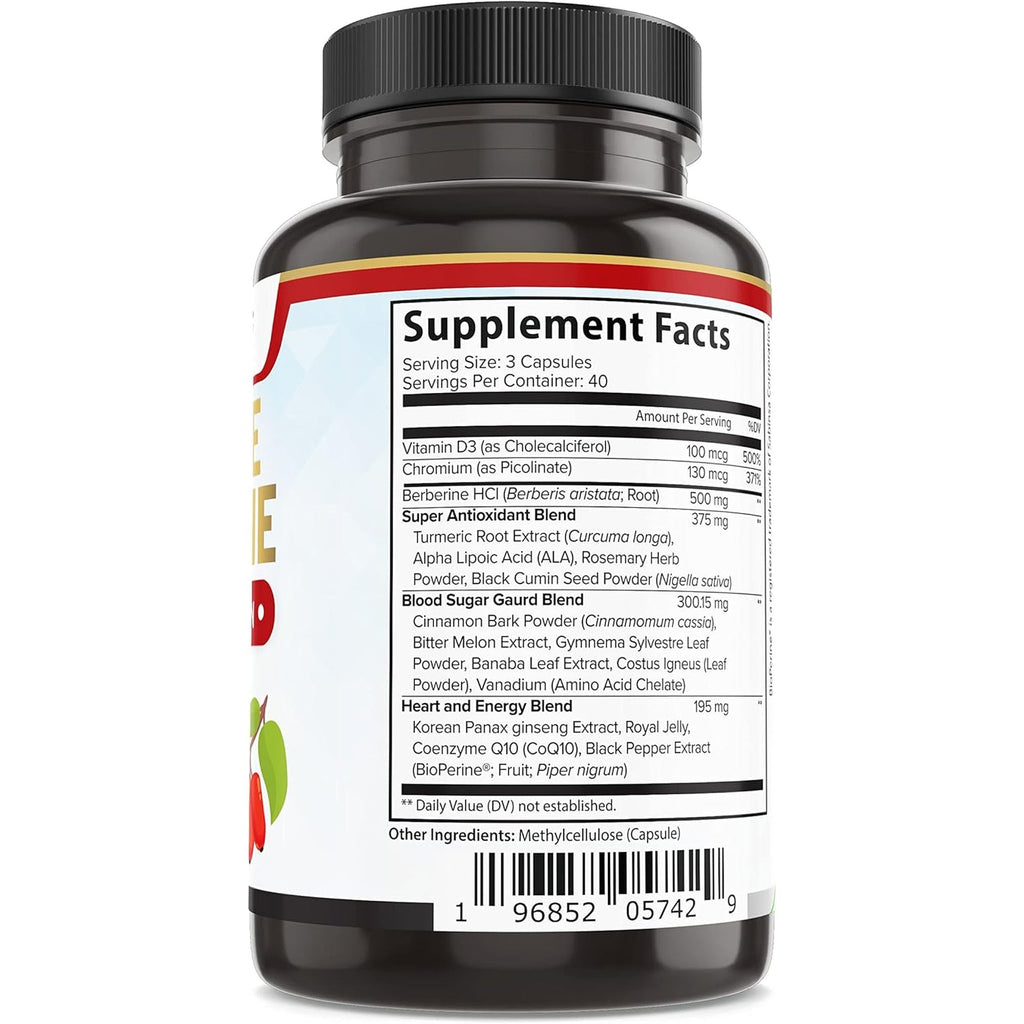 Extreme Berberine 500Mg Complex with ALA, Coq10, Turmeric, Cinnamon, Bitter Melon, Banaba Leaf, Korean Panax, Royal Jelly, and 21 Herbs for Healthy Blood Sugar Support and Overall Health and Immunity
