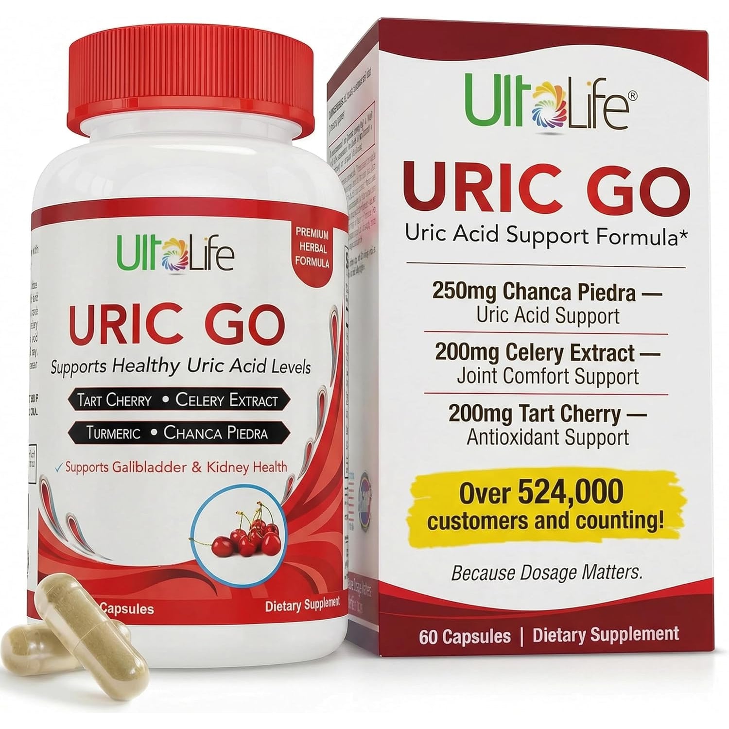 #1 URIC GO Uric Acid Cleanse Support Supplement for G.O.U.T - Natural Kidney Cleanse Detox Formula Chanca Piedra, Celery Seed, Tart Cherry, Cranberry, Pomegranate, Turmeric, Vegan Non-Gmo 60 Capsules
