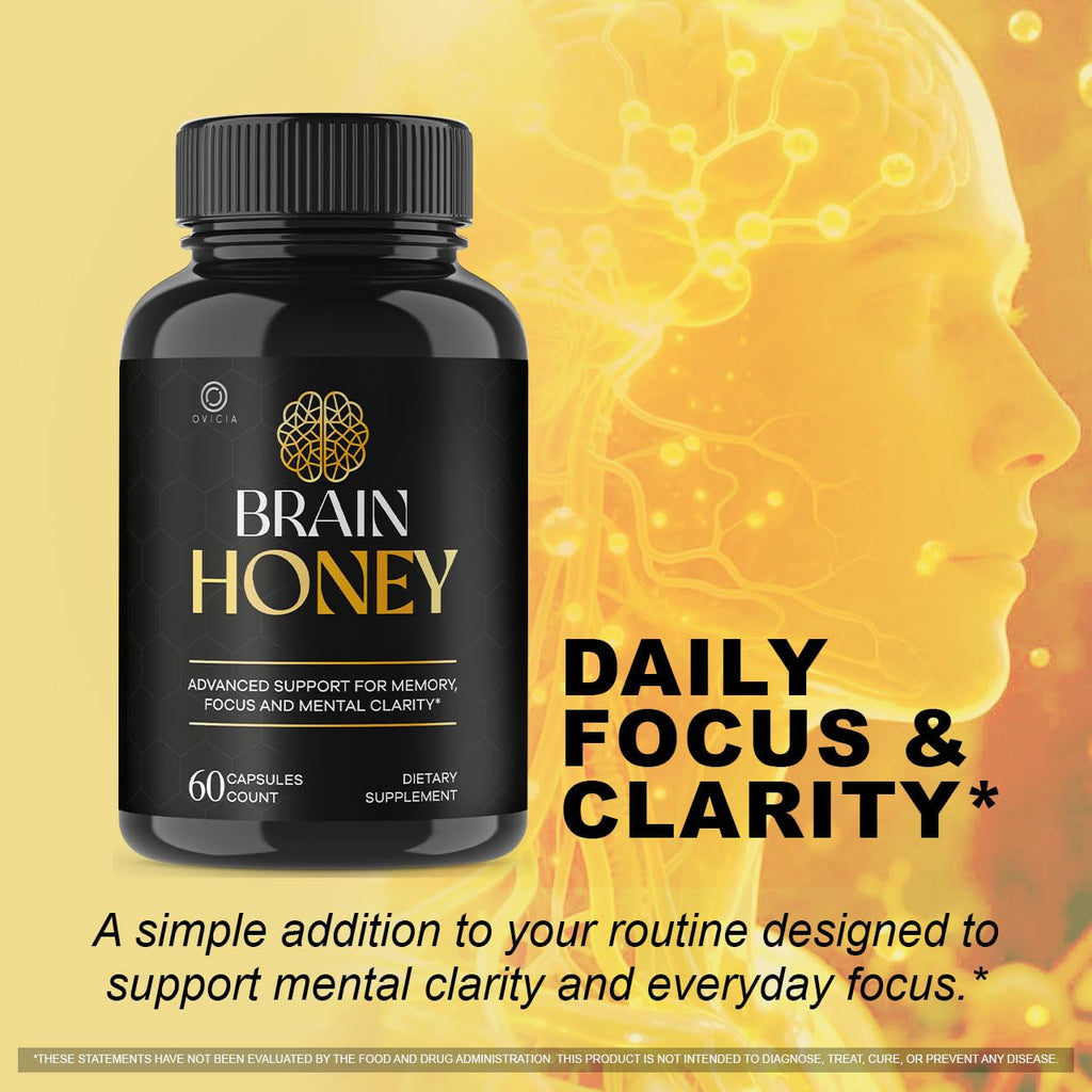 Brain Honey Capsules - Official Brainhoney Advanced Support Formula All Natural Ingredients Daily Premium Pills Vitamins for Brain Health and General Wellness, 60 Capsules for 1 Month