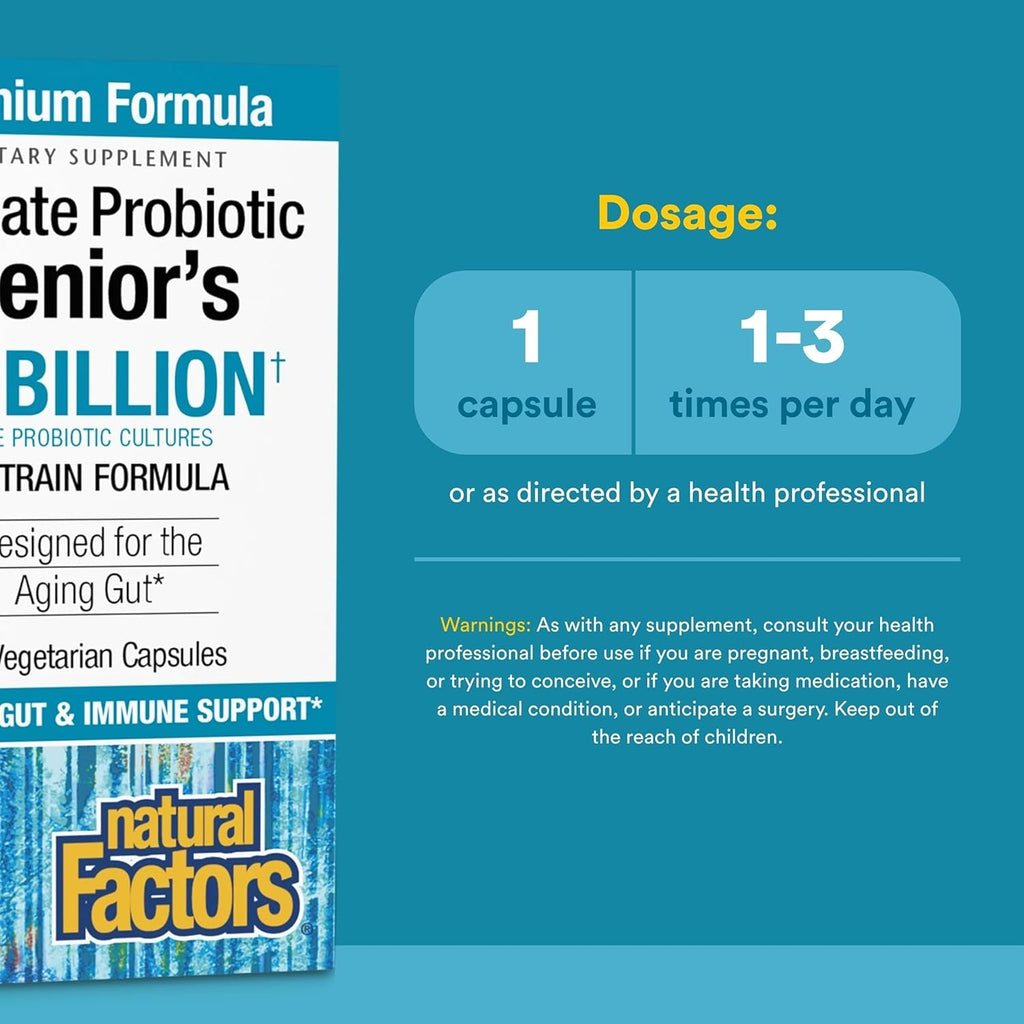 Natural Factors Ultimate Probiotic Senior'S - Senior Supplement for Digestive & Immune Health - 35 Billion Cfus - Non-Gmo & Gluten-Free - 30 Capsules (30 Servings)