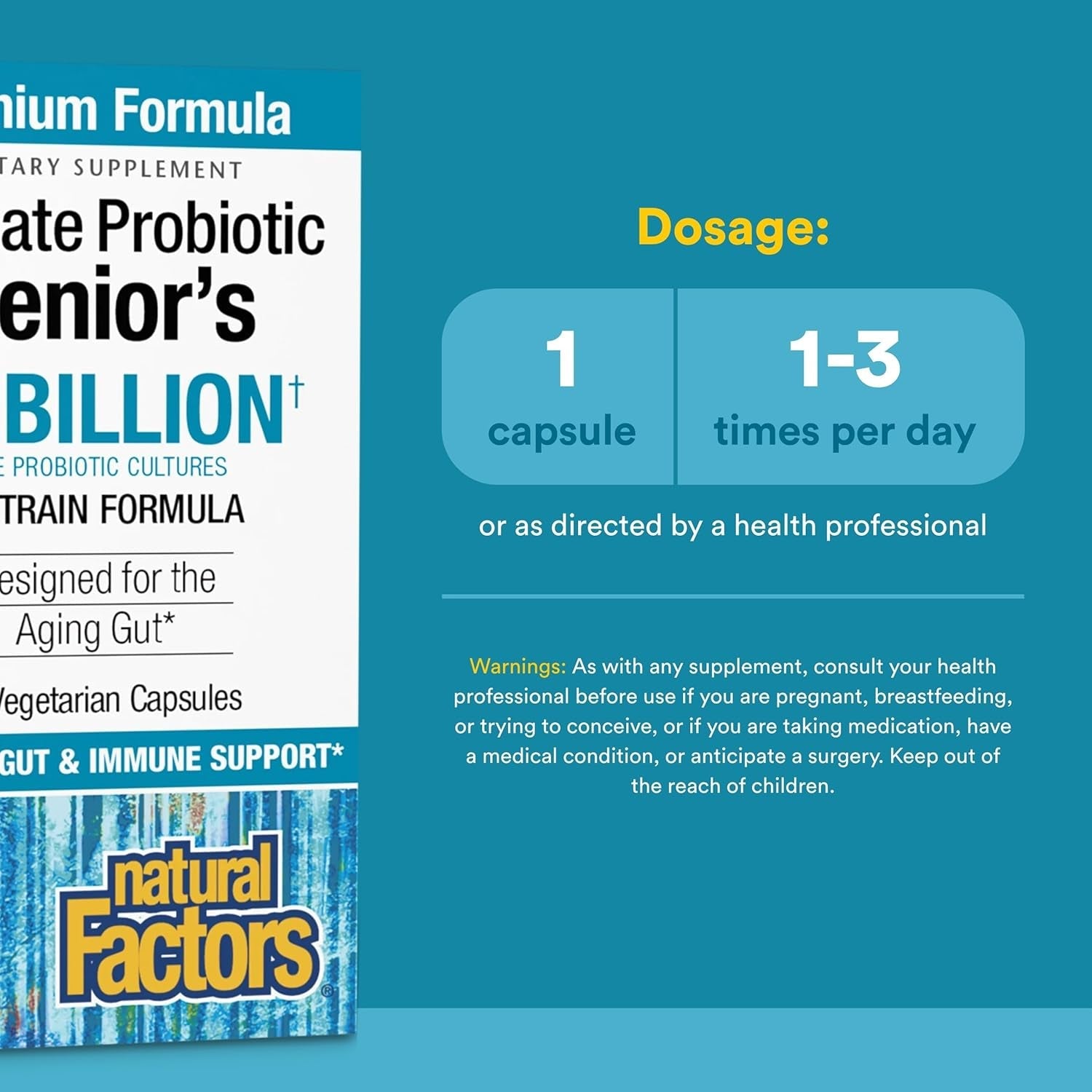 Natural Factors Ultimate Probiotic Senior'S - Senior Supplement for Digestive & Immune Health - 35 Billion Cfus - Non-Gmo & Gluten-Free - 30 Capsules (30 Servings)