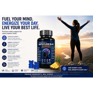 Methylene Blue Gummies 12Mg Cognitive Support W/Added Vitamin C, NAD,L Methylfolate, Methylcobalamin B12, Mitochondrial Support, Brain Health & Focus, Clarity, Methylated Vitamins
