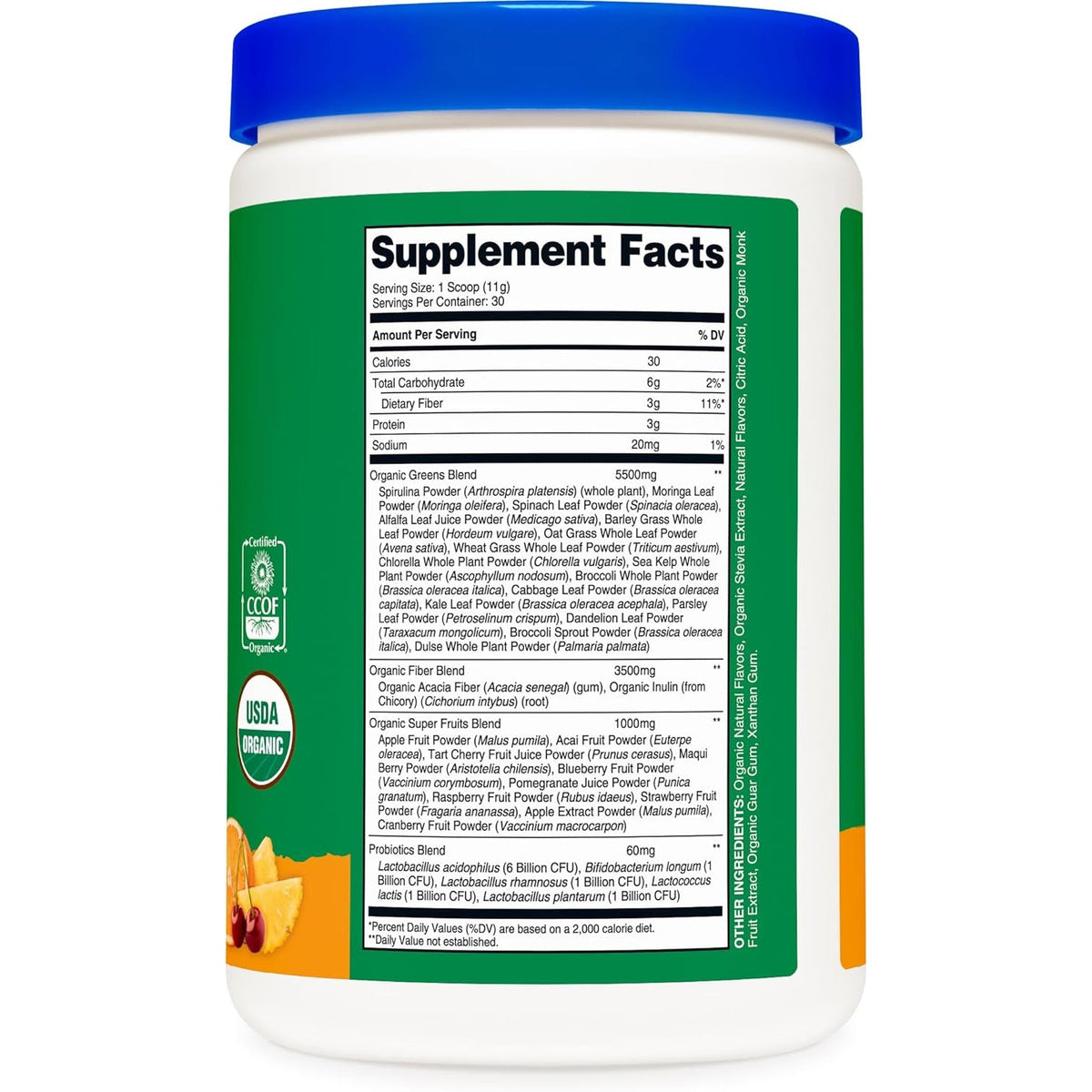 Nutricost Organic Super Greens Powder (30 Servings) Orange Sunrise Flavor - Superfood Supplement Drink Mix