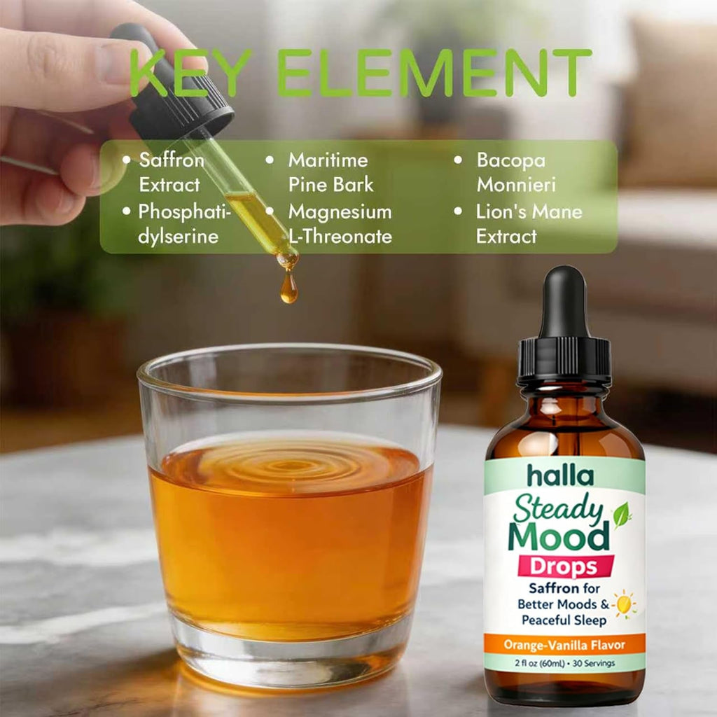Halla Steady Mood Drops, Orange-Vanilla Flavor, Liquid Formula with Pine Bark Extract(1Pcs)