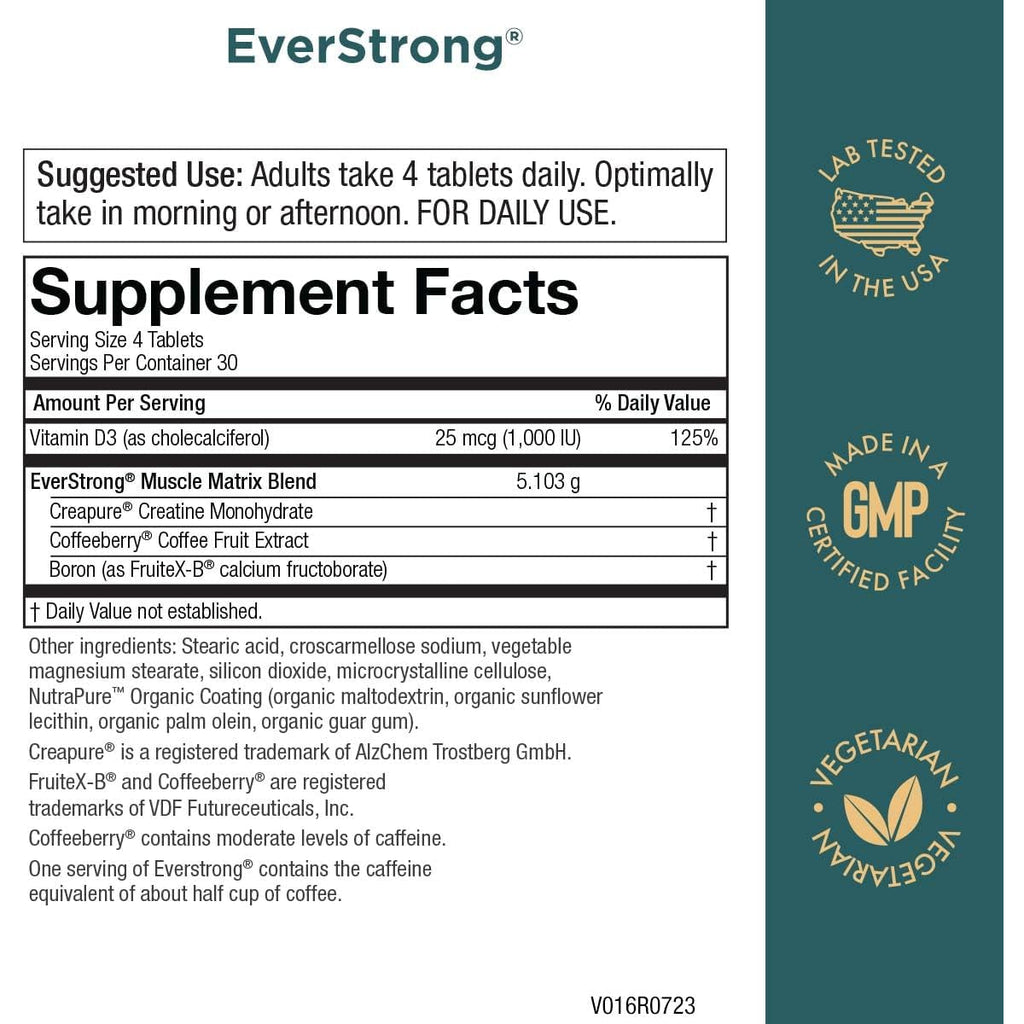 Everstrong - Creatine Monohydrate Blend - Clinically Studied for Golf Maximizing Driving Distance - Muscle Matrix Blend - Joint, Muscle & Energy Support - Boron, Coffeeberry, Vitamin D3 - 120 Tablets