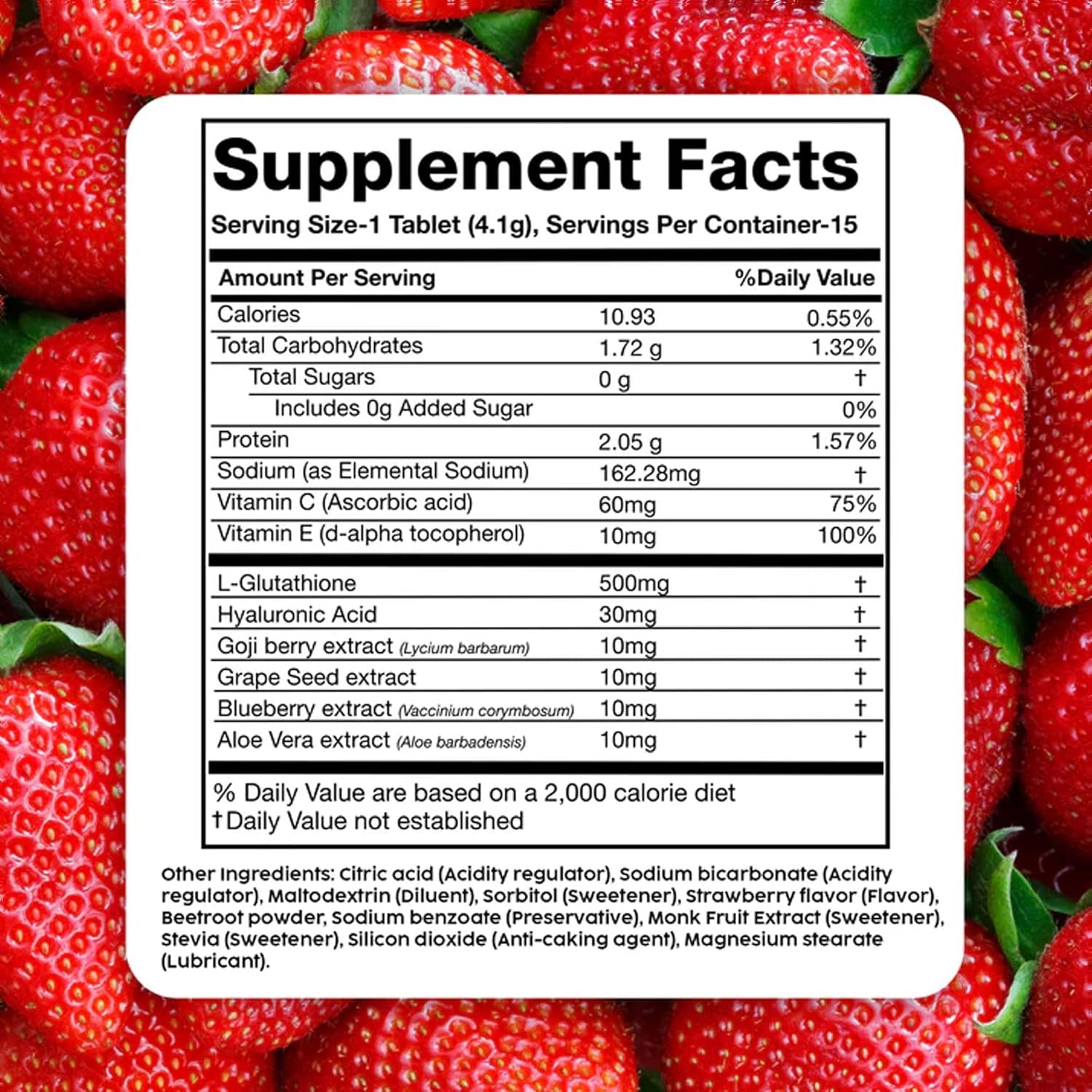 PLIX Glowy Skin 500Mg Glutathione Supplement with Hyaluronic Acid, Vitamin C, E & Berries | 30 Effervescent Tablets, Strawberry Flavor