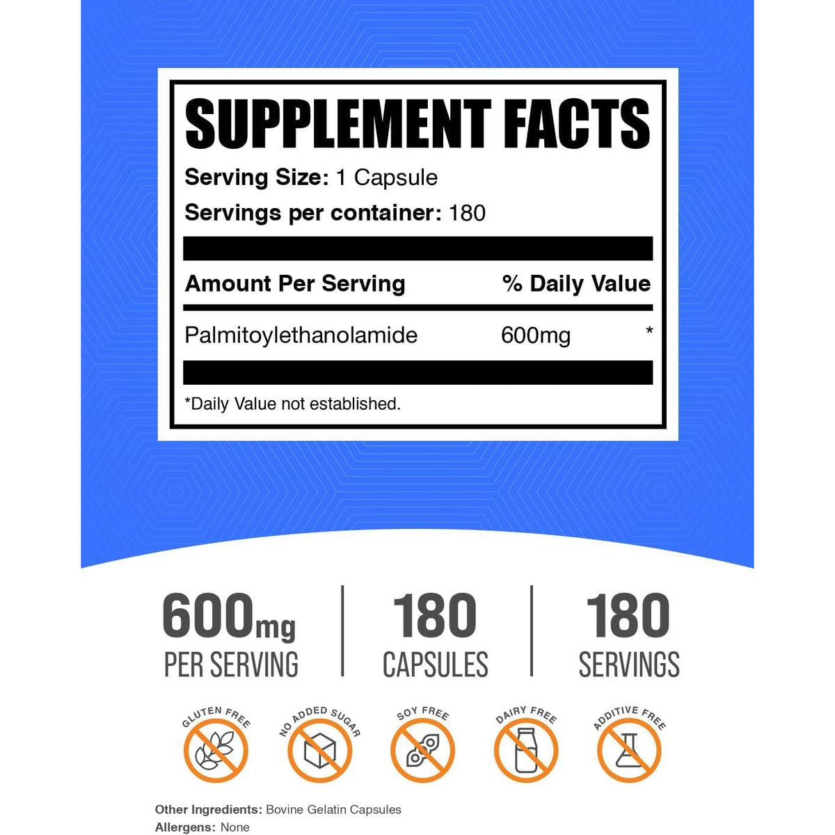 Bulksupplements.Com Palmitoylethanolamide Capsules - Pea Supplement, Palmitoylethanolamide 600Mg for Immmune Support - Gluten Free, 1 Capsule per Serving, 180 Capsules (Pack of 1)
