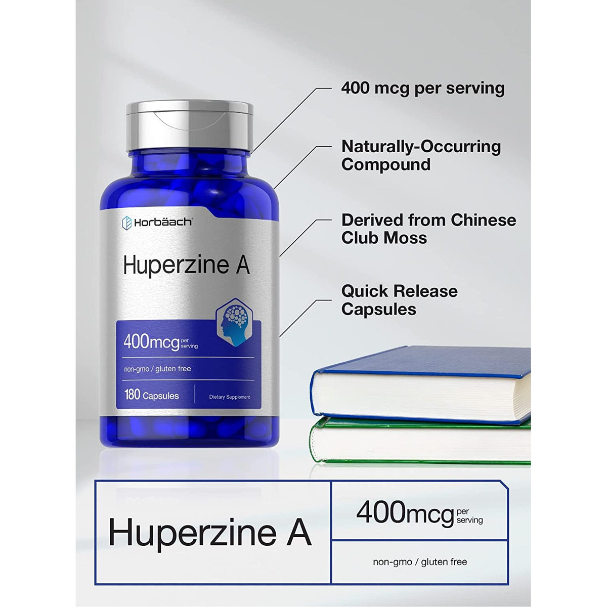 Horbäach Huperzine a 400Mcg | 180 Capsules | Non-Gmo, Gluten Free Supplement