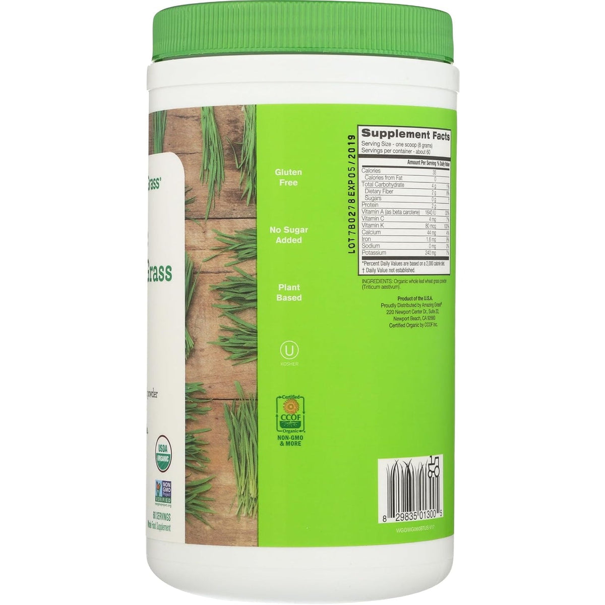 Amazing Grass Wheat Grass Powder: 100% Whole-Leaf Wheat Grass Powder for Energy, Detox & Immunity Support, Chlorophyll Providing Greens, 60 Servings