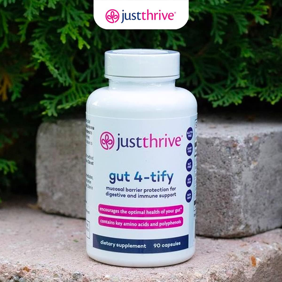 Just Thrive Gut 4-Tify - Gut Health Supplements for Women and Men - anti Bloat, 90 Vegetable Capsules