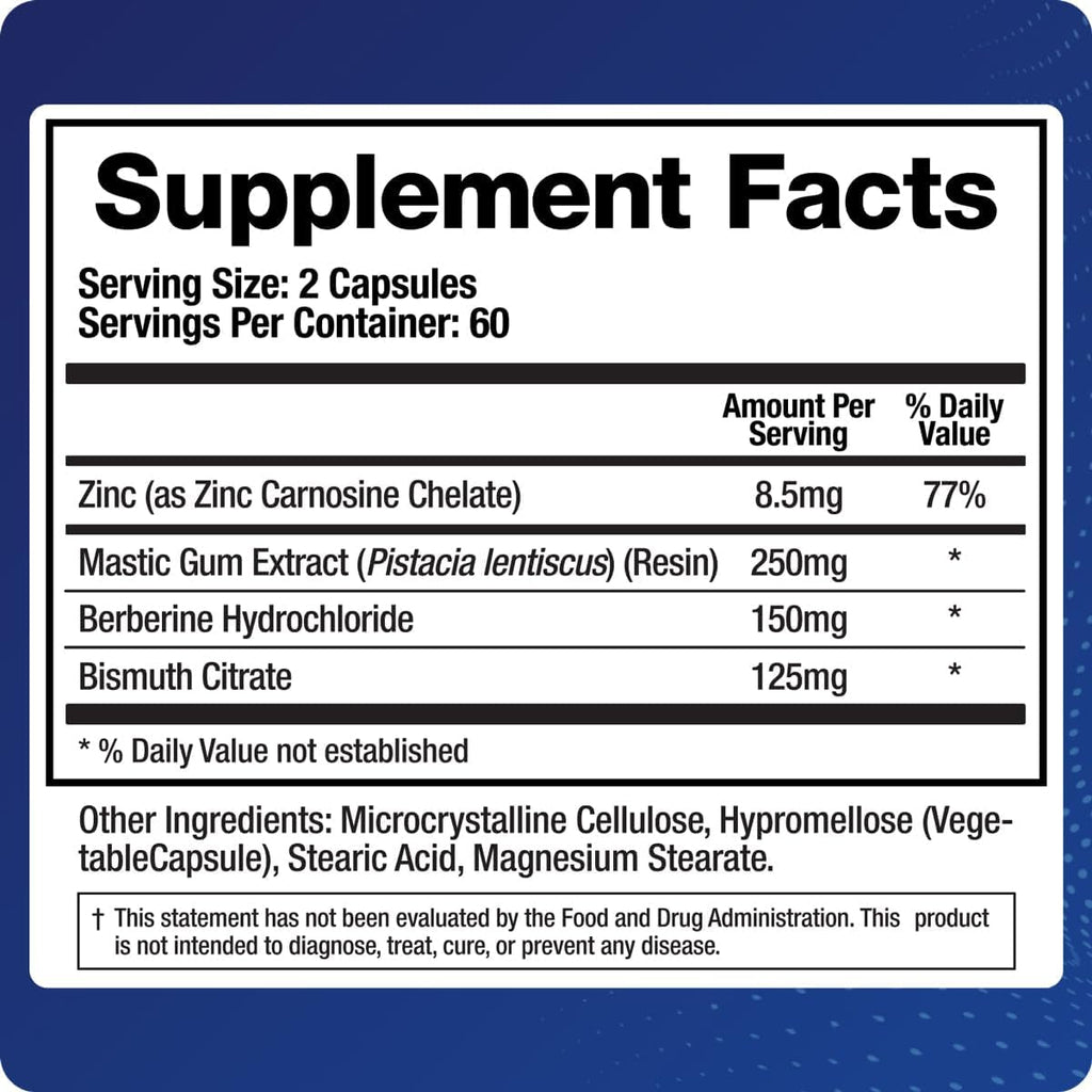 Biomatrix Pylor-X Gut Health Supplement – Mastic Gum, Berberine, Zinc Carnosine & Bismuth Salts for Gastric Support, Digestive Comfort, Stomach Lining Protection - (120 Capsules) 30-60 Day Supply