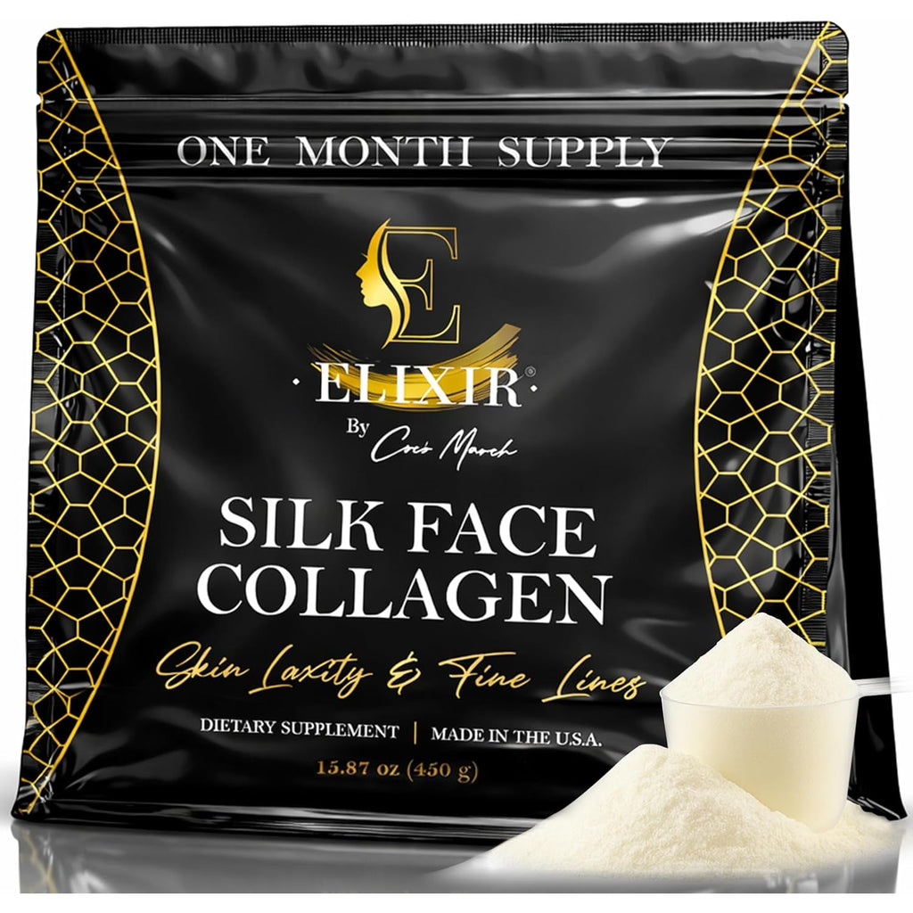 Silk Face Collagen - Collagen Peptides Powder for Women, Face and Neck 14G Protein | Ultra Low Molecular Weight Collagen – for Skin, Hair, Nail, Joint & Gut Health, 15.87 Oz (450G) Cocó March